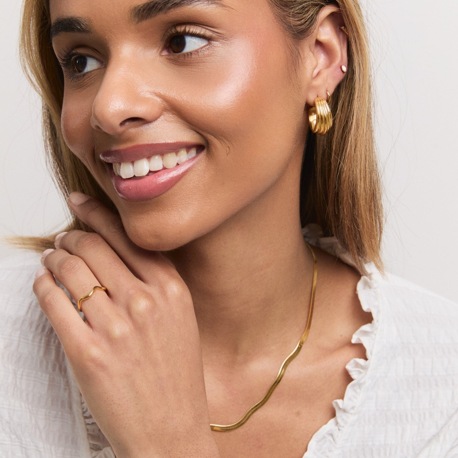 Gold Dune Hoops – styling view
