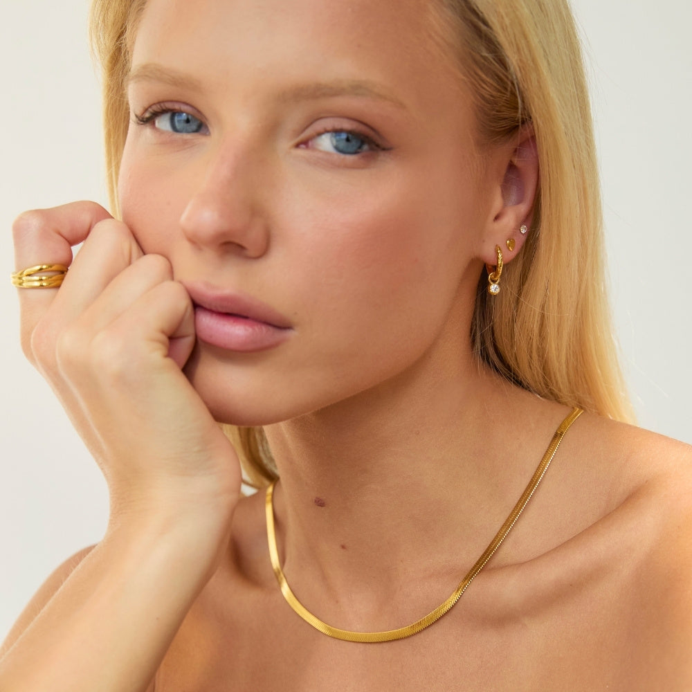 Gold Crystal Molten Round Charm Huggies