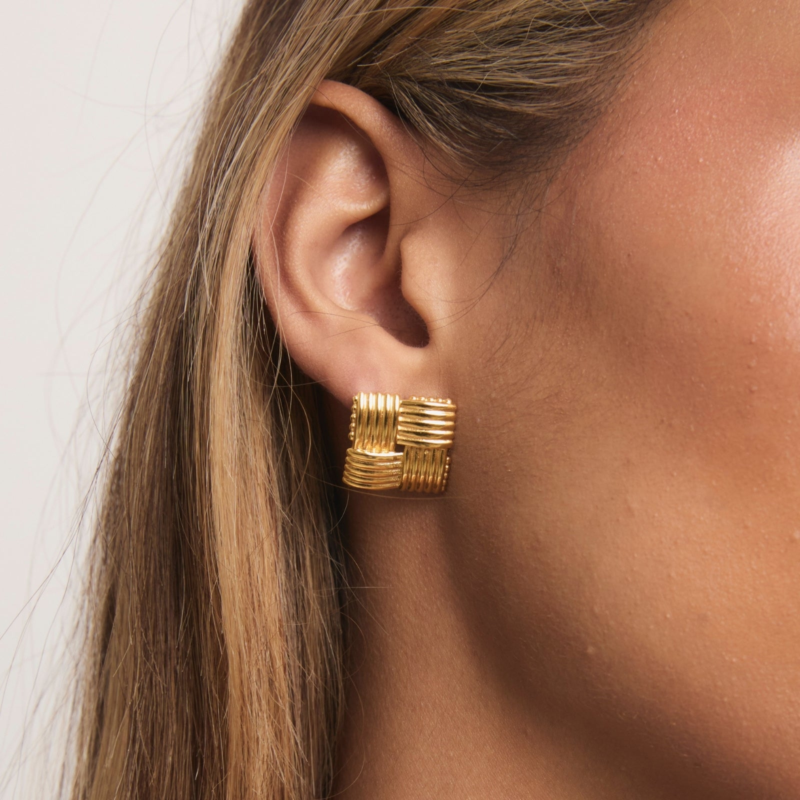 Gold Square Woven Statement Studs – alternate view