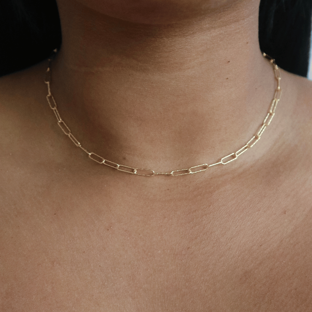 Silver Hammered Oval Link Chain Necklace