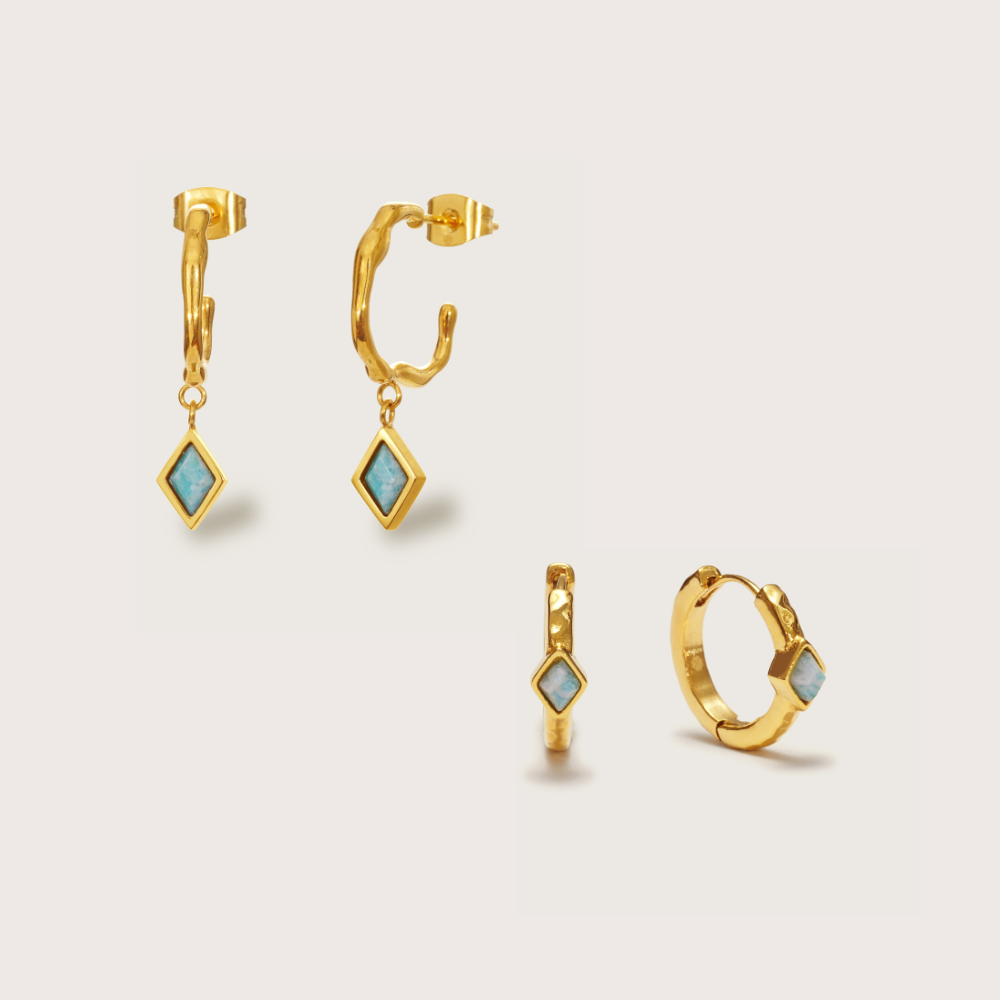 Gold Ethereal Amazonite Molten Earring Stacking Set