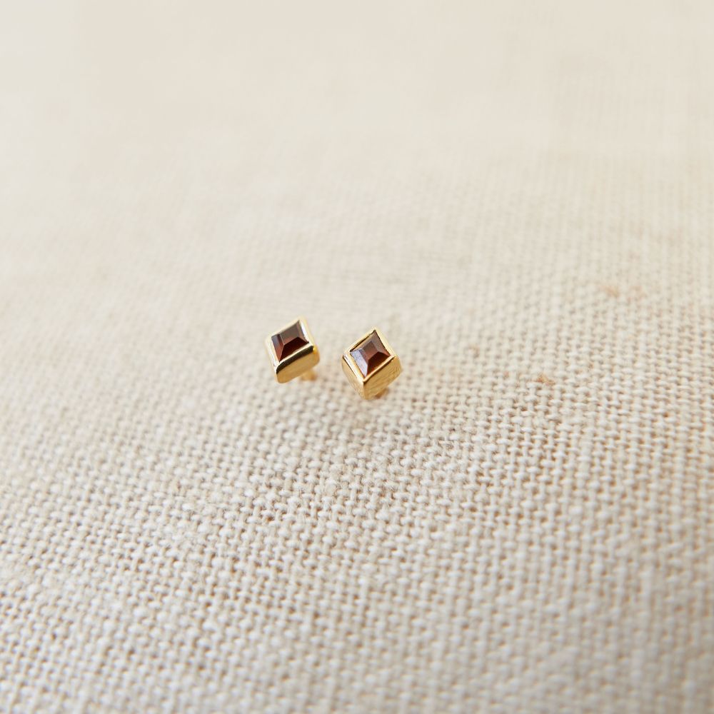 Gold Ethereal Garnet January Birthstone Stud Earrings