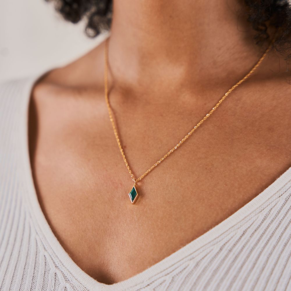 Gold Ethereal Green Onyx May Birthstone Pendant Necklace