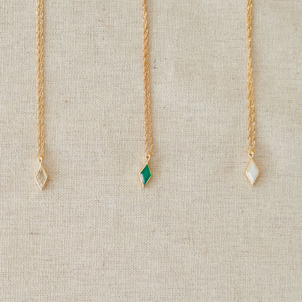 Gold Ethereal Green Onyx May Birthstone Pendant Necklace