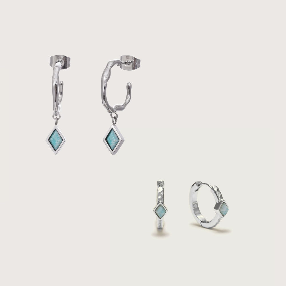 Silver Ethereal Amazonite Molten Earring Stacking Set