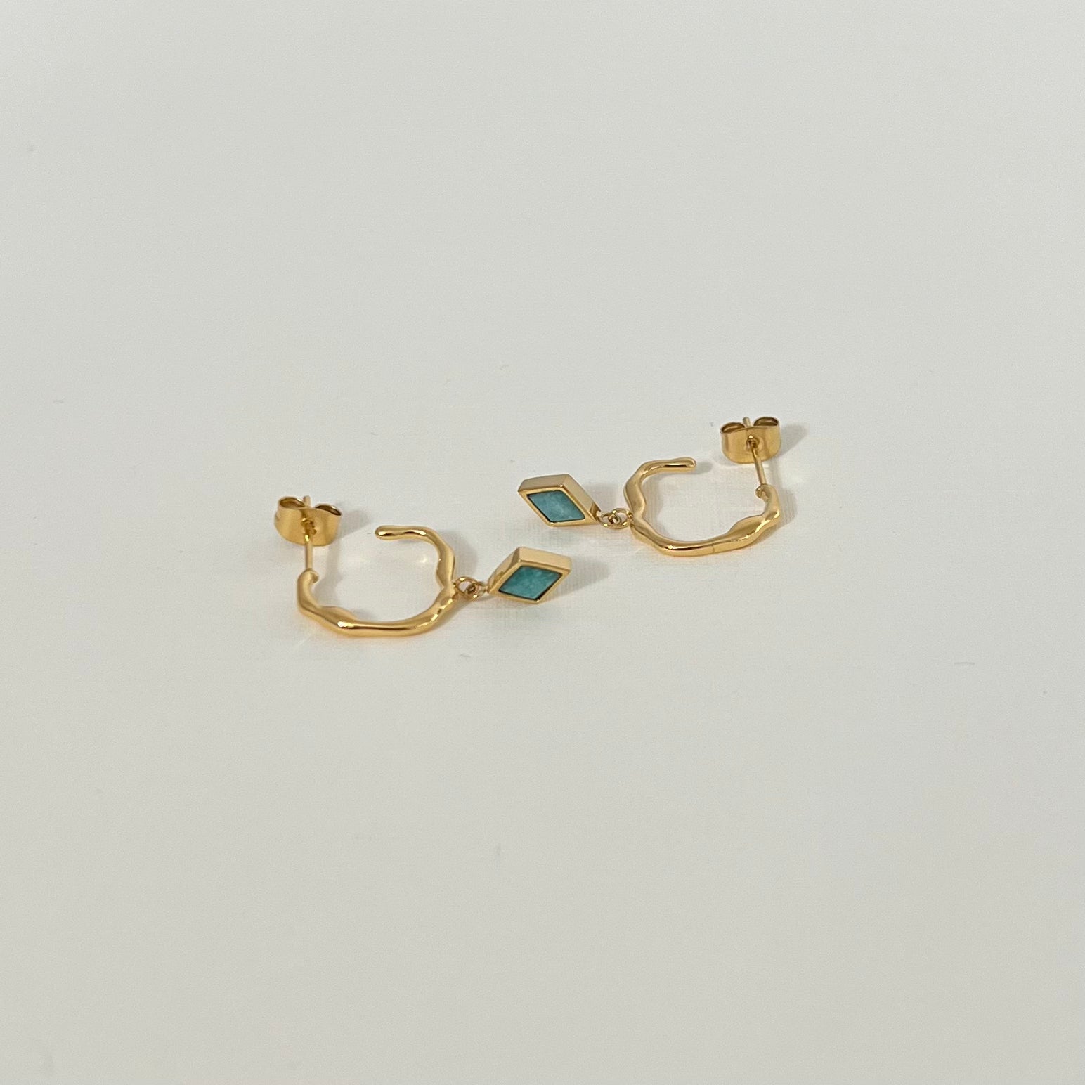 Sample Sale Gold Amazonite Rhombus Charm Hoops (Waterproof)