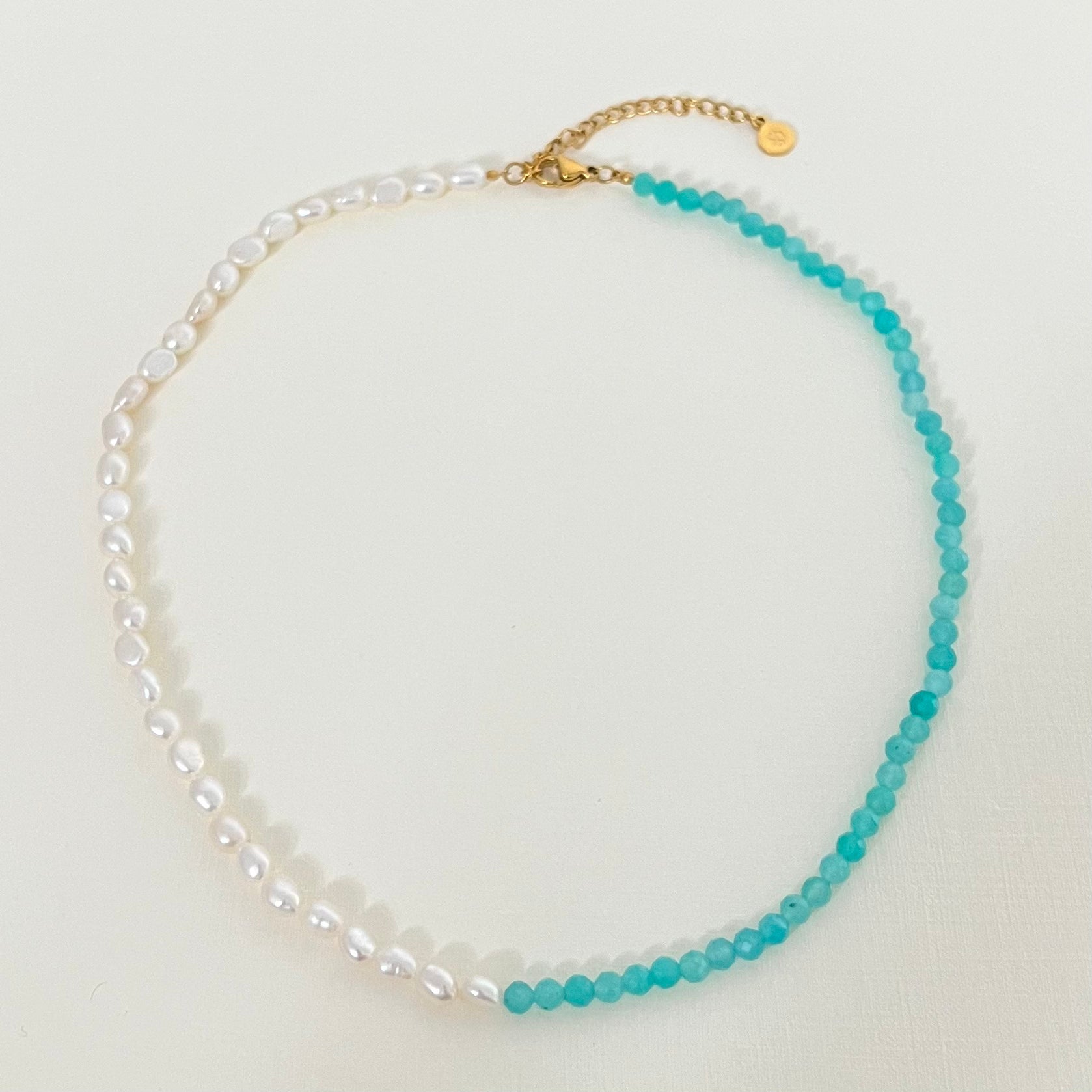 Sample Sale Gold Amazonite Pearl Necklace (Waterproof)