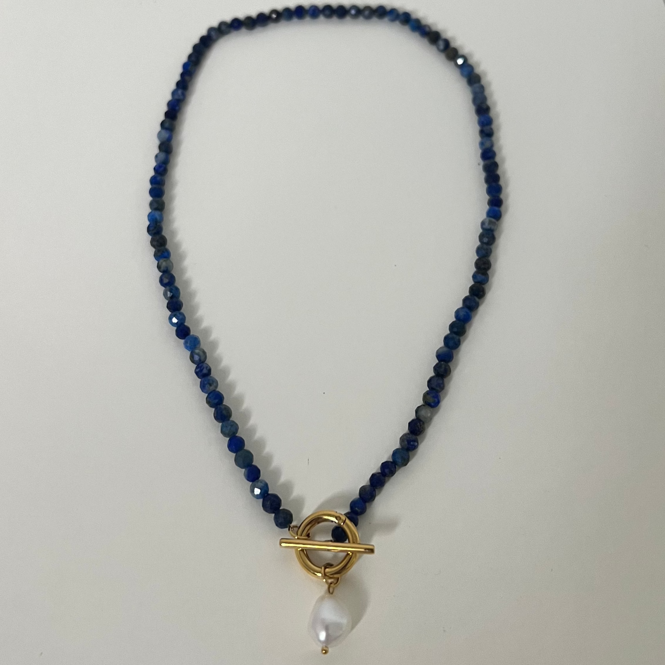 Sample Sale Gold Lapis and Freshwater Pearl Cala Necklace (Waterproof)