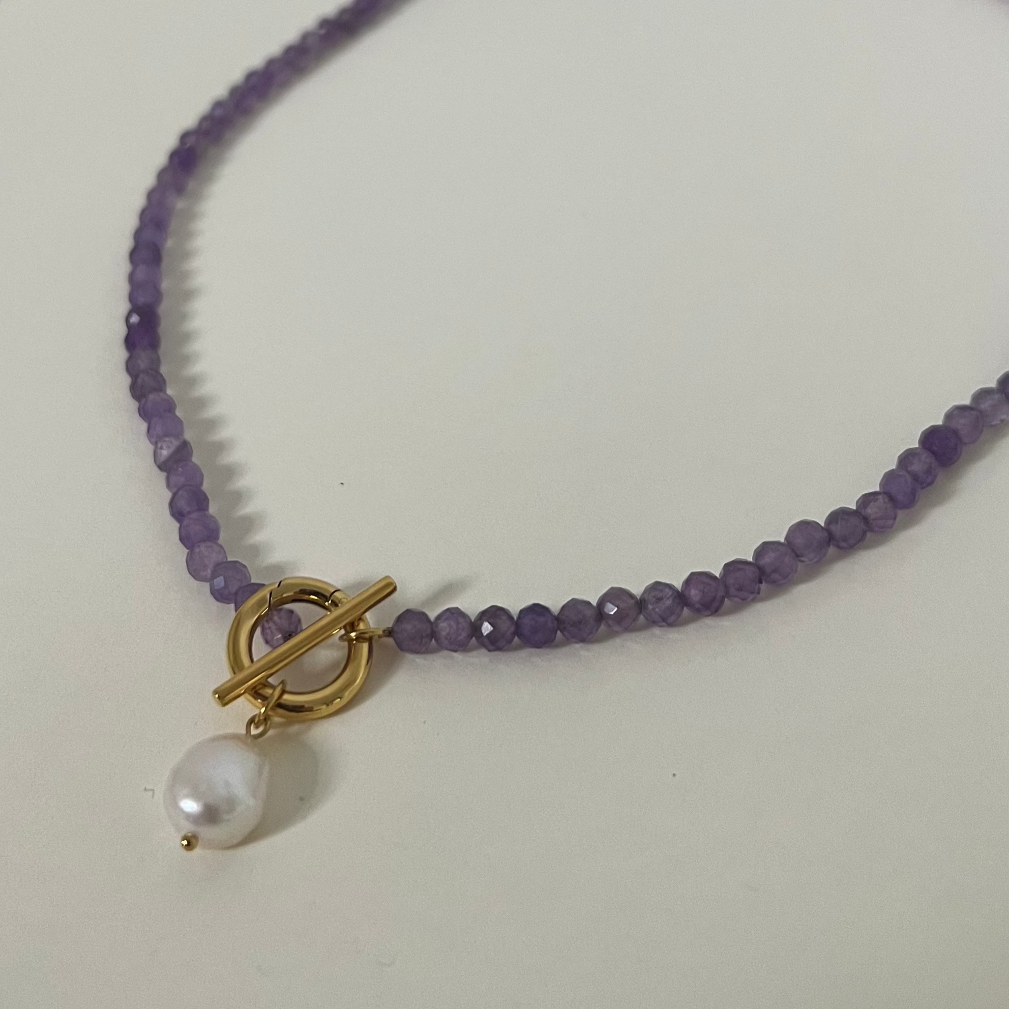 Sample Sale Gold Amethyst Freshwater Pearl Cala Necklace - Waterproof