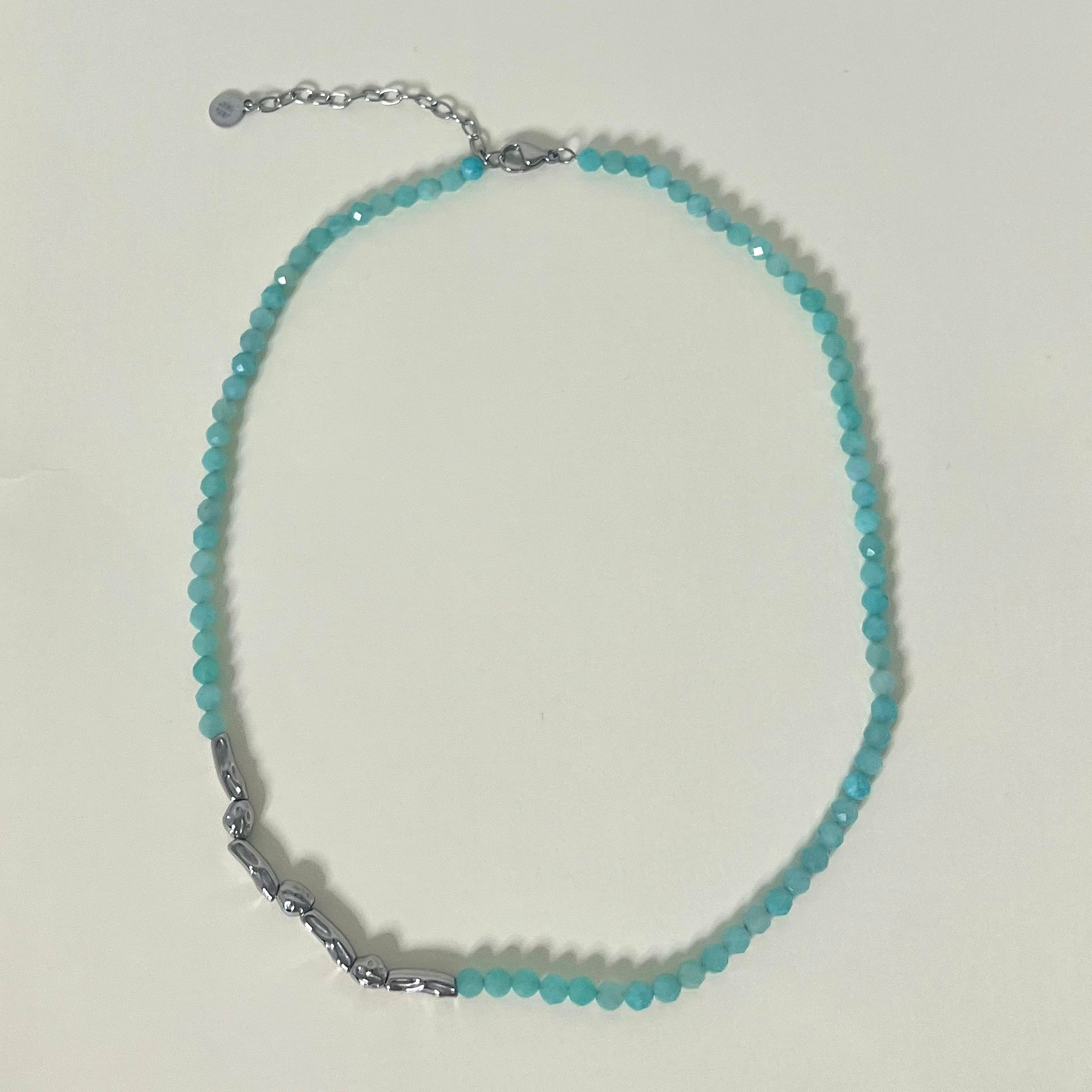 Sample Sale Silver Amazonite Necklace with Silver Molten Beads (Waterproof)