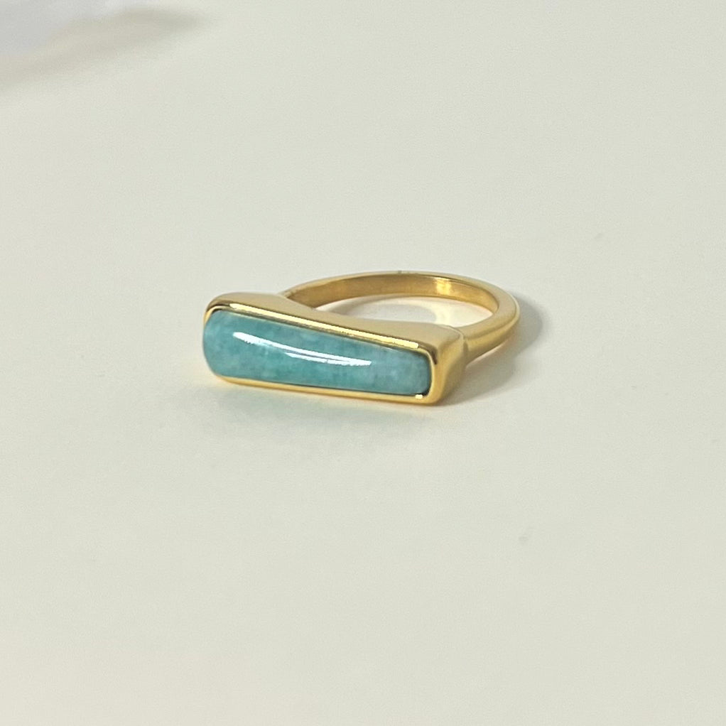 Sample Sale Gold Amazonite Bar Ring - Medium (Waterproof)