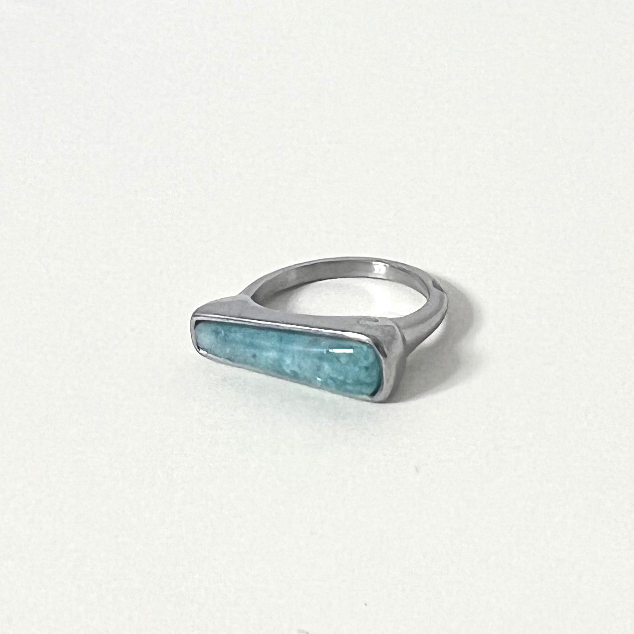 Sample Sale Silver Amazonite Bar Ring - Medium (Waterproof)