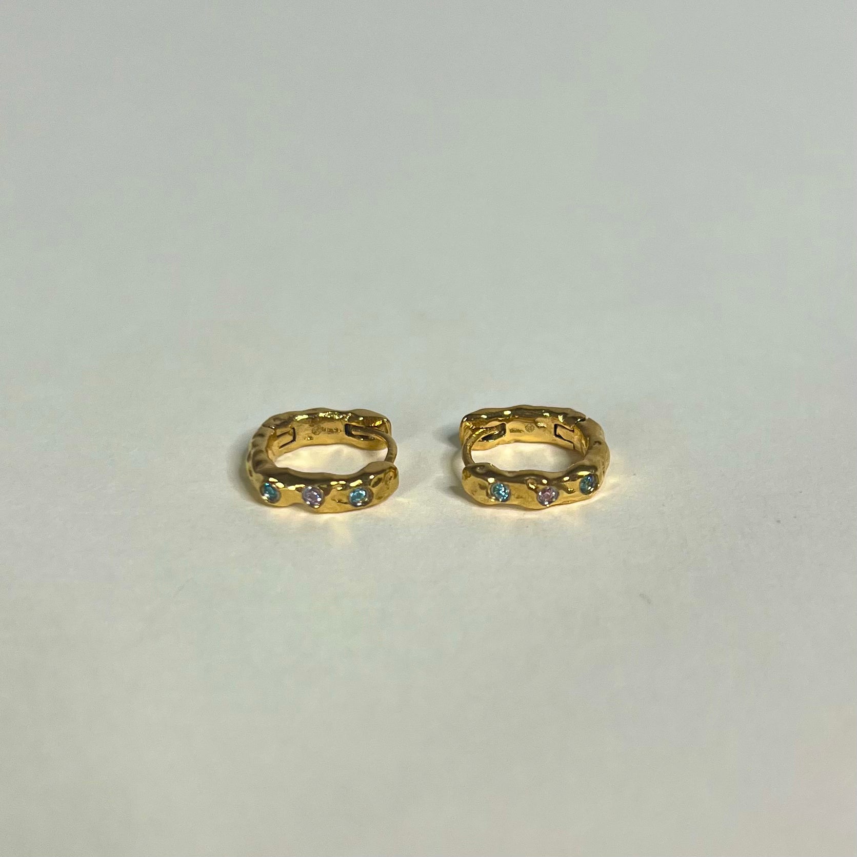 Sample Sale Gold Molten Huggies with Light Blue and Pink Crystals (Waterproof)