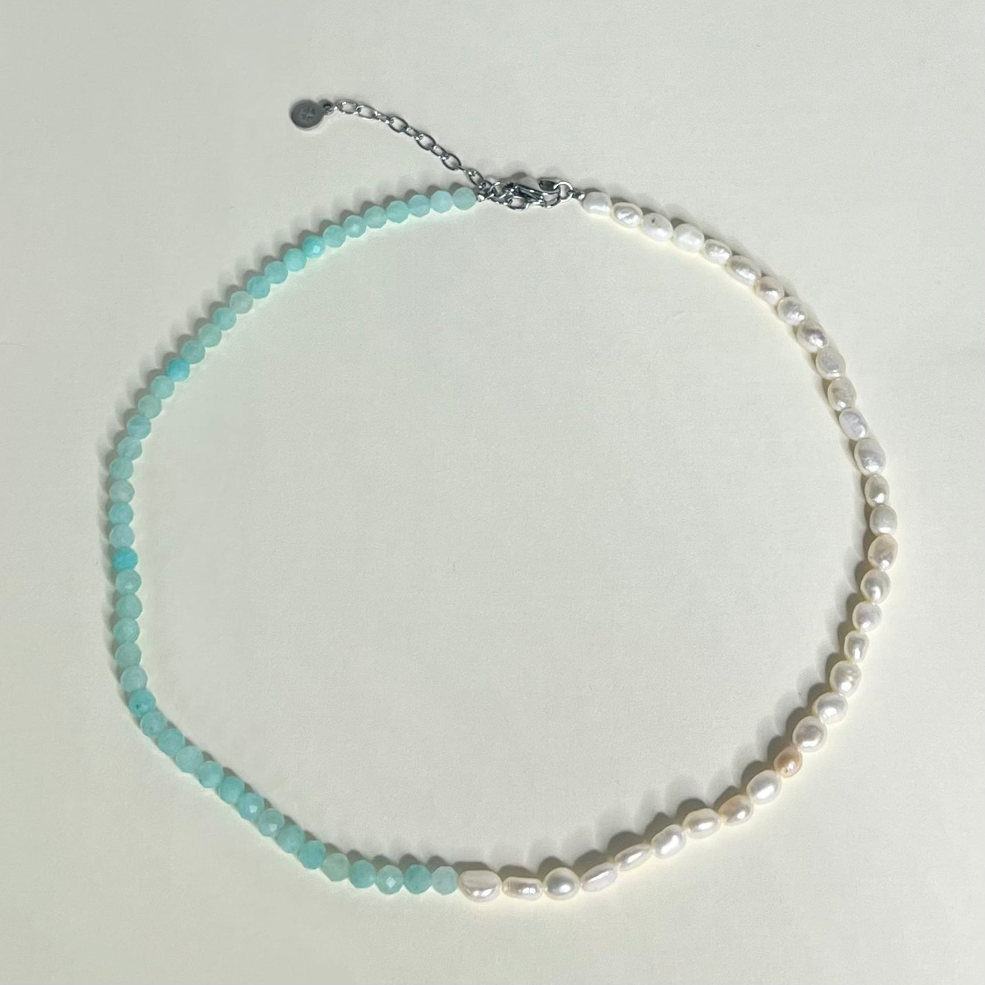 Sample Sale Silver Pearl and Amazonite Necklace (Waterproof)
