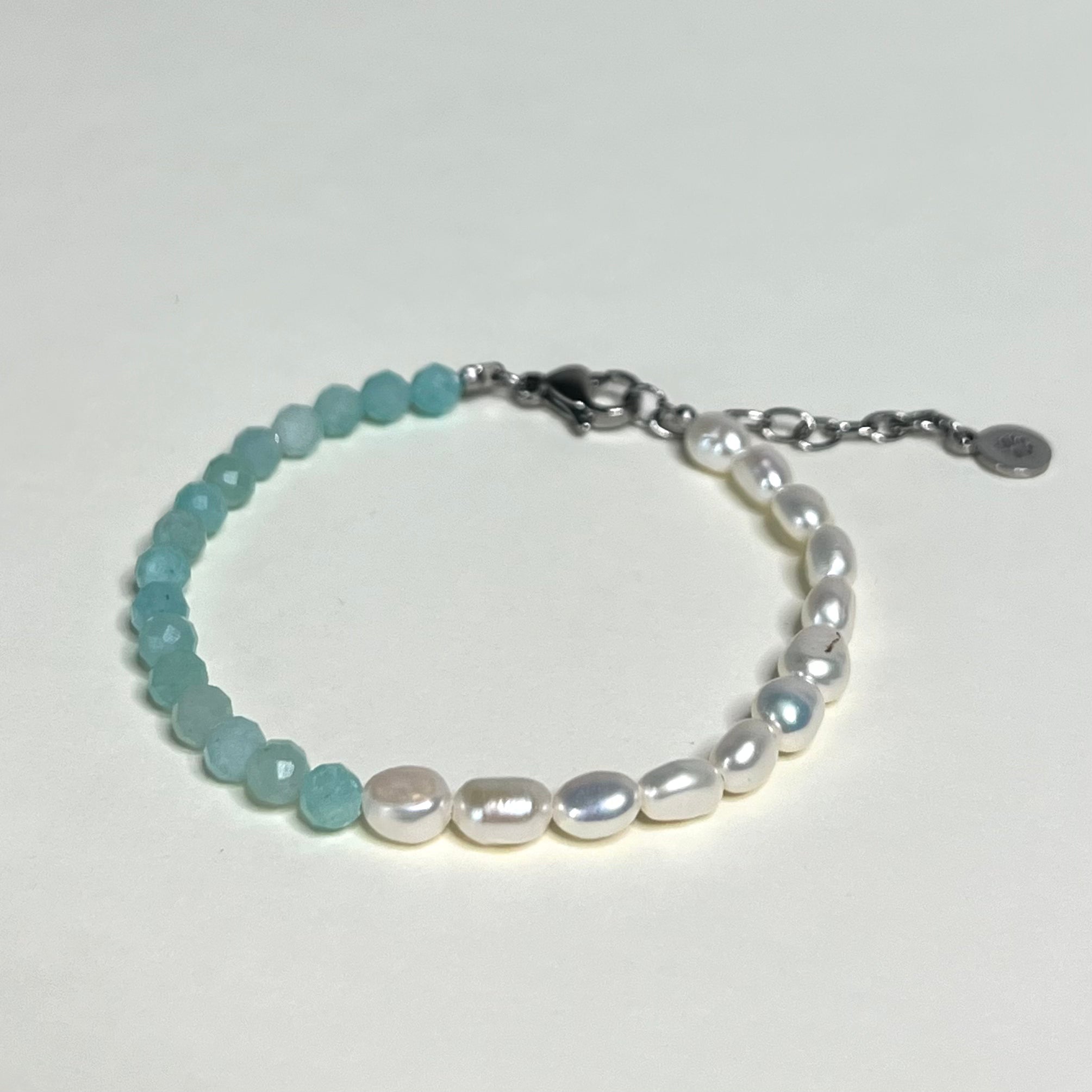 Sample Sale Silver Pearl and Amazonite Bracelet (Waterproof)