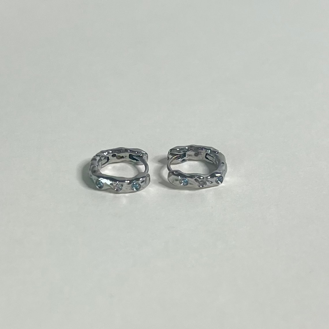 Sample Sale Silver Molten Huggies with Light Blue and Light Pink Crystals (Waterproof)
