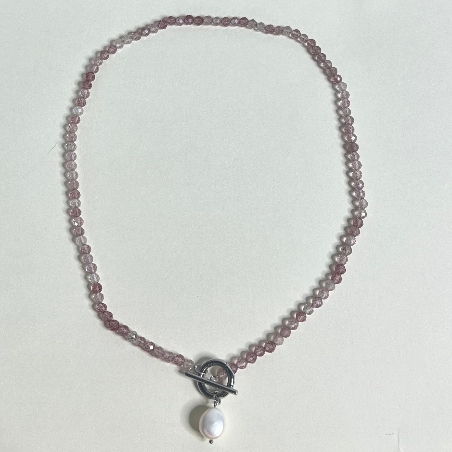 Sample Sale Silver Strawberry Quartz Freshwater Pearl Cala Necklace - Waterproof