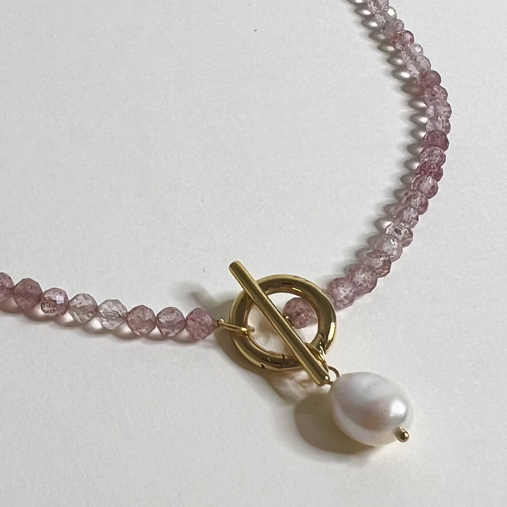 Sample Sale Gold Strawberry Quartz Freshwater Pearl Cala Necklace - Waterproof
