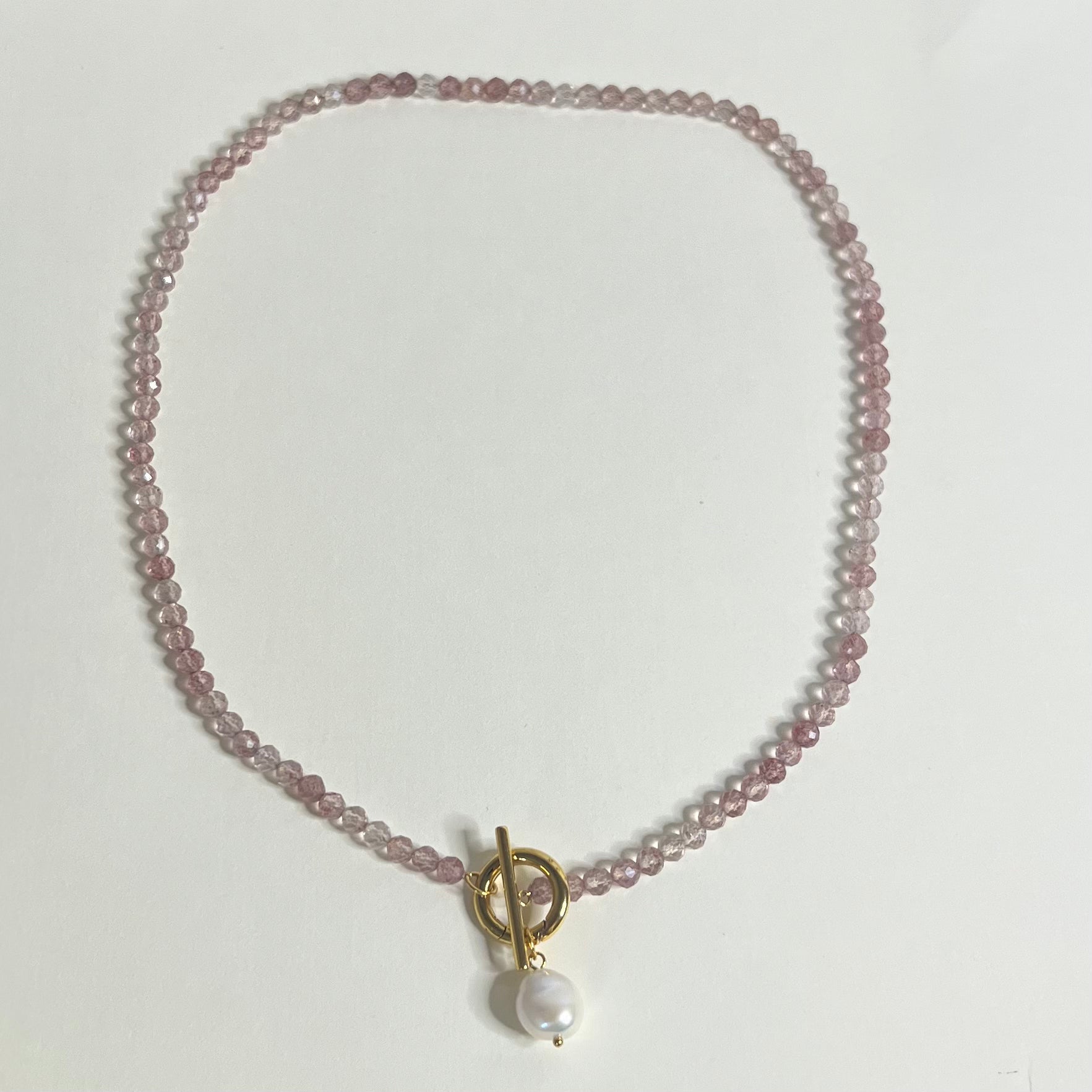 Sample Sale Gold Strawberry Quartz Freshwater Pearl Cala Necklace - Waterproof