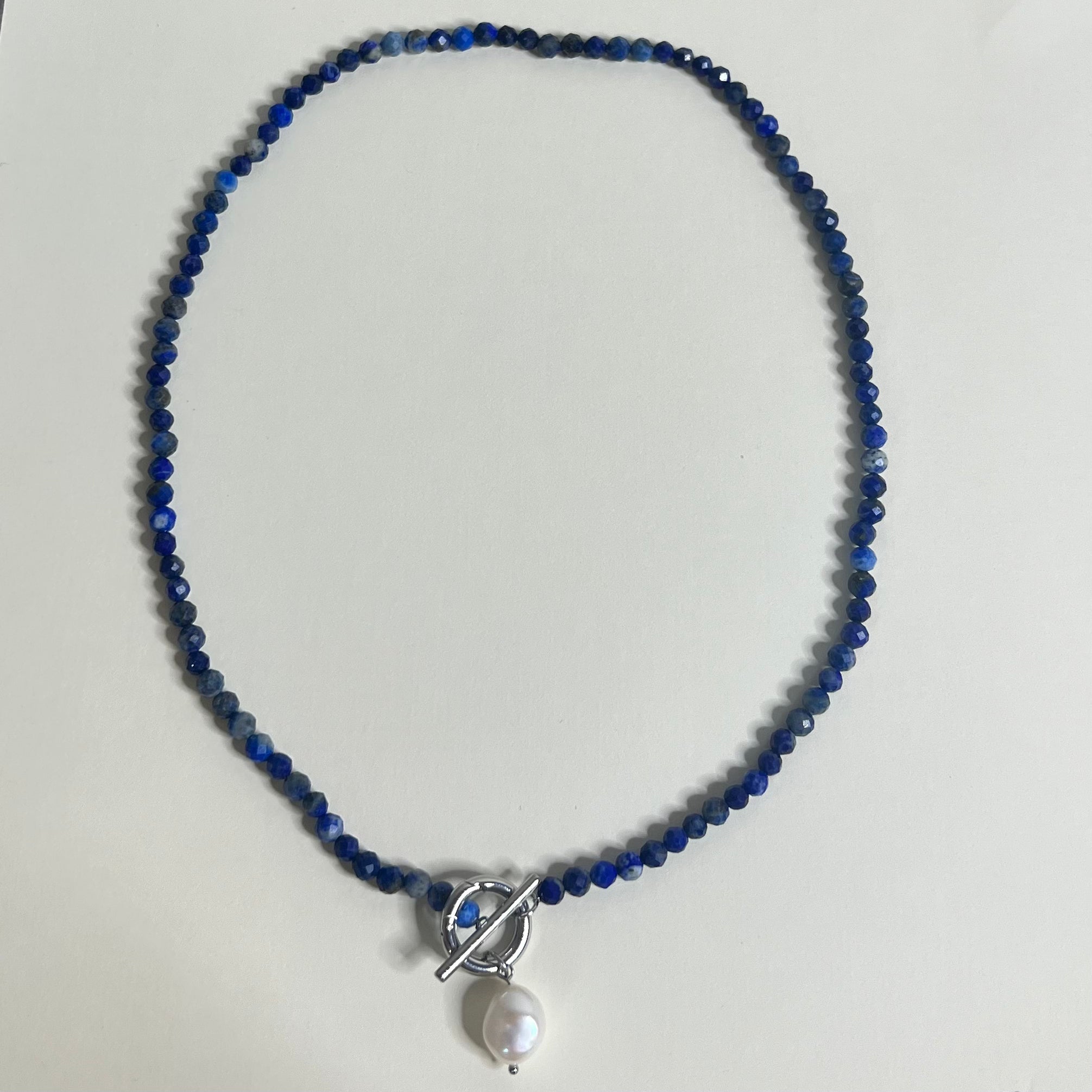 Sample Sale Silver Lapis and Freshwater Pearl Cala Necklace - Waterproof