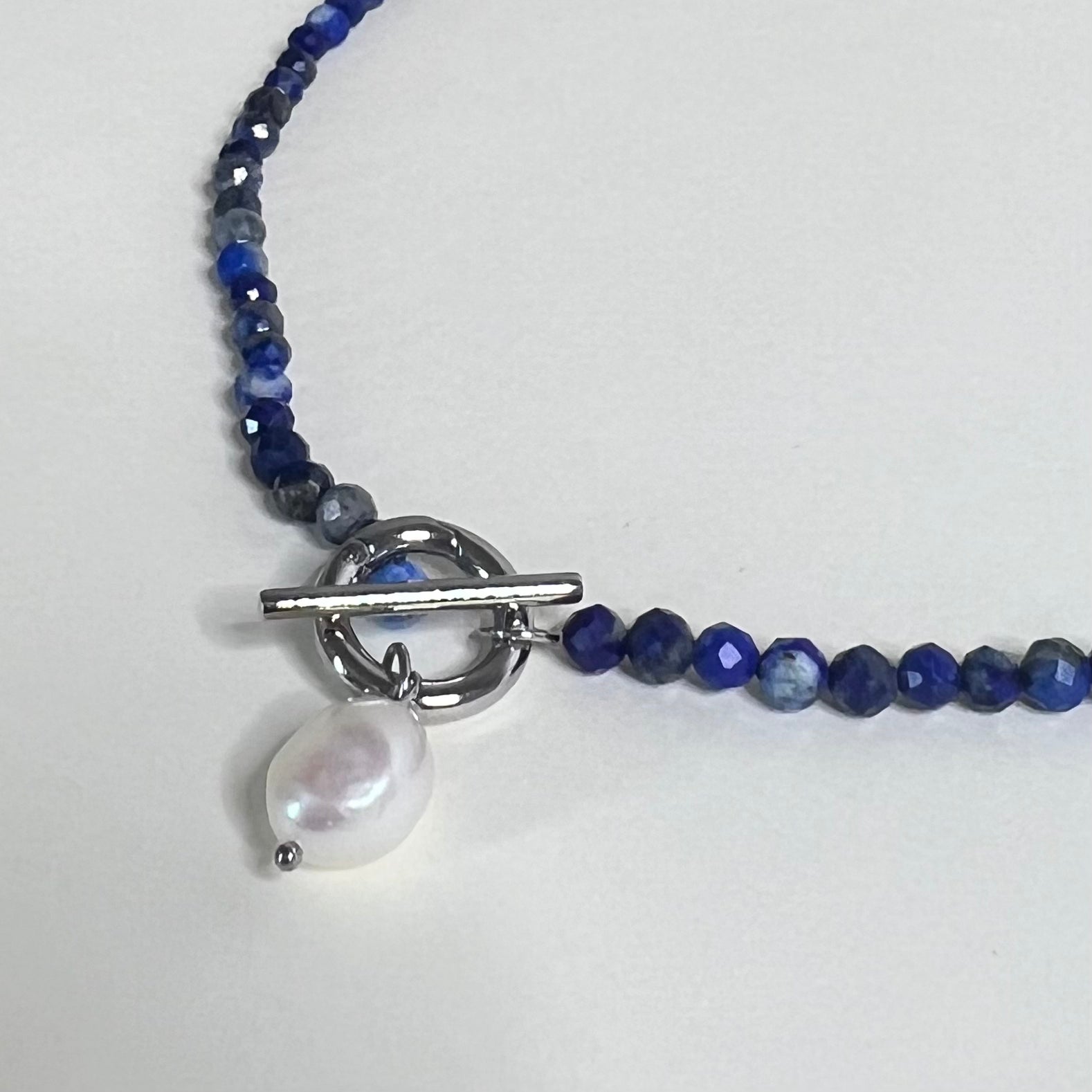 Sample Sale Silver Lapis and Freshwater Pearl Cala Necklace - Waterproof