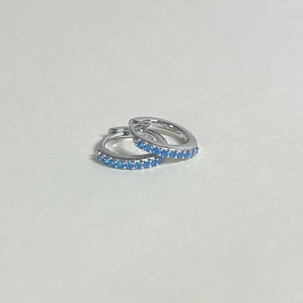 Sample Sale Silver Aqua Crystal Huggies (Sterling Silver)