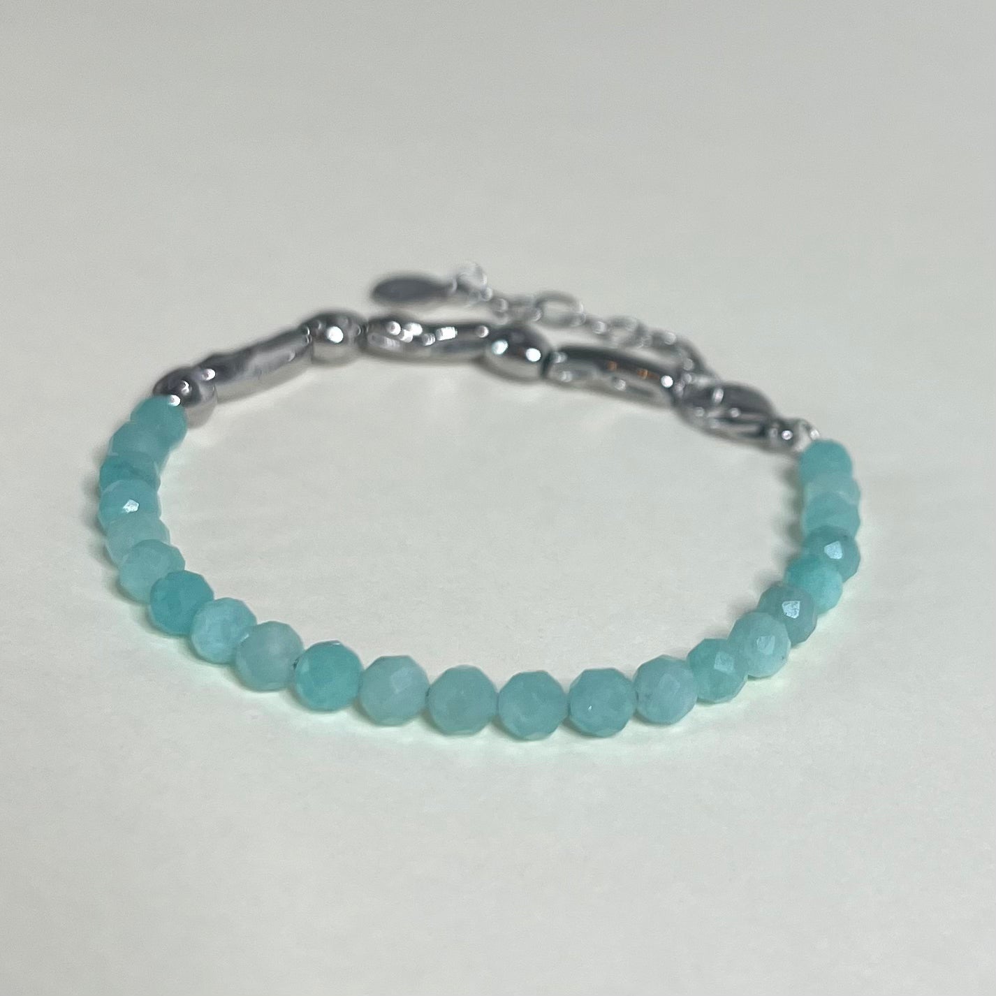 Sample Sale Silver Amazonite Bracelet with Molten Silver Beads - Waterproof