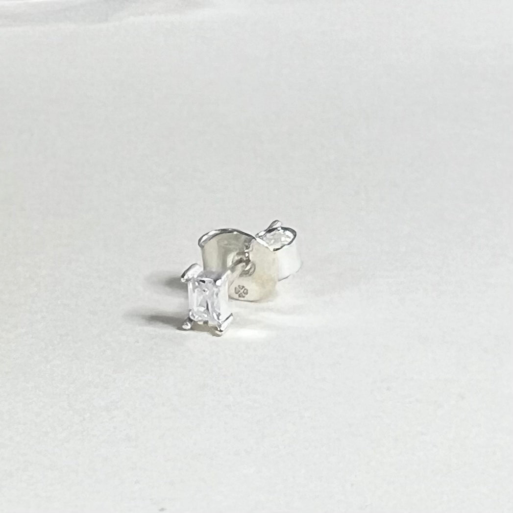 Sample Sale Silver Single Clear CZ Baguette Stud (Sterling Silver)