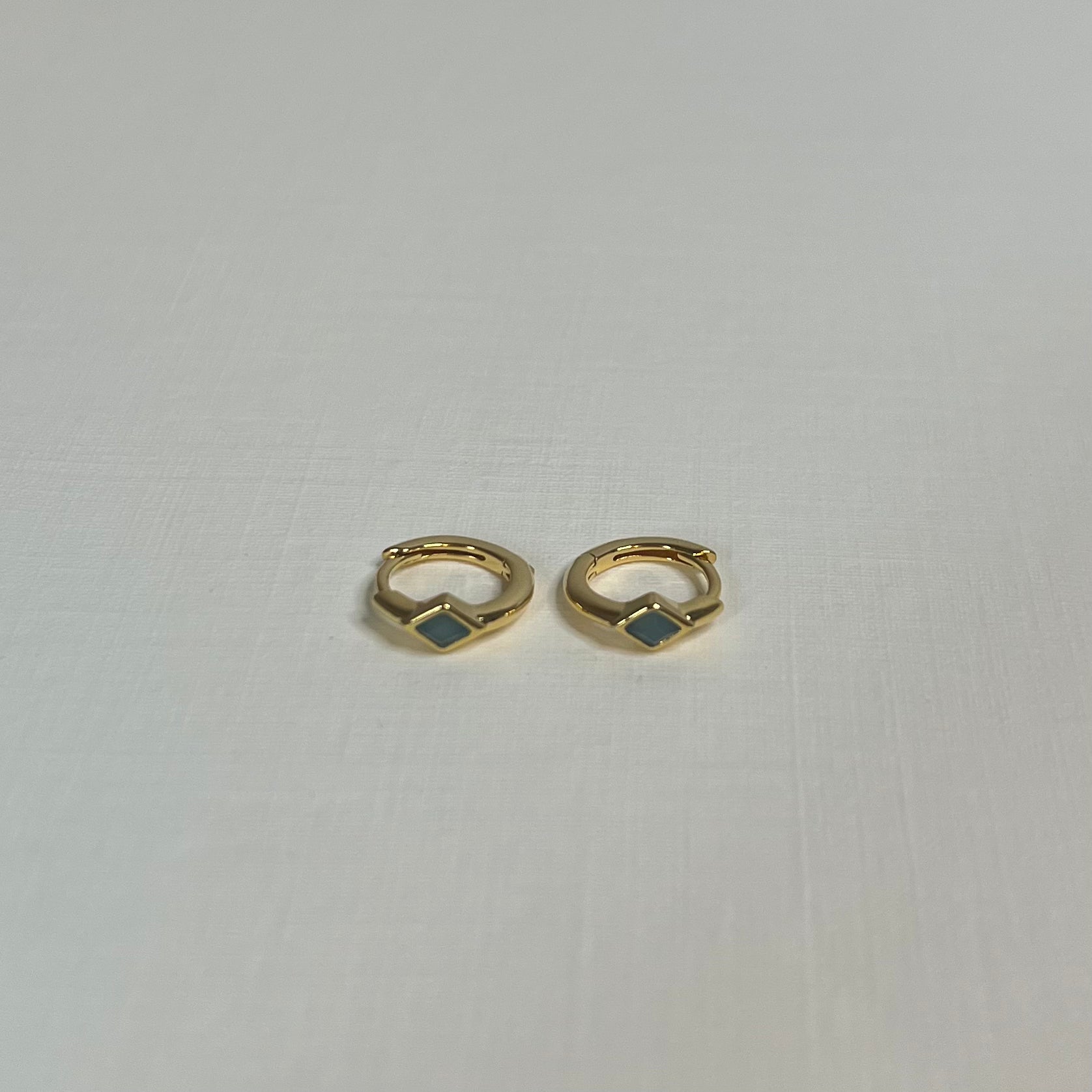 Sample Sale Gold Rhombus Amazonite Huggies (Sterling Silver)