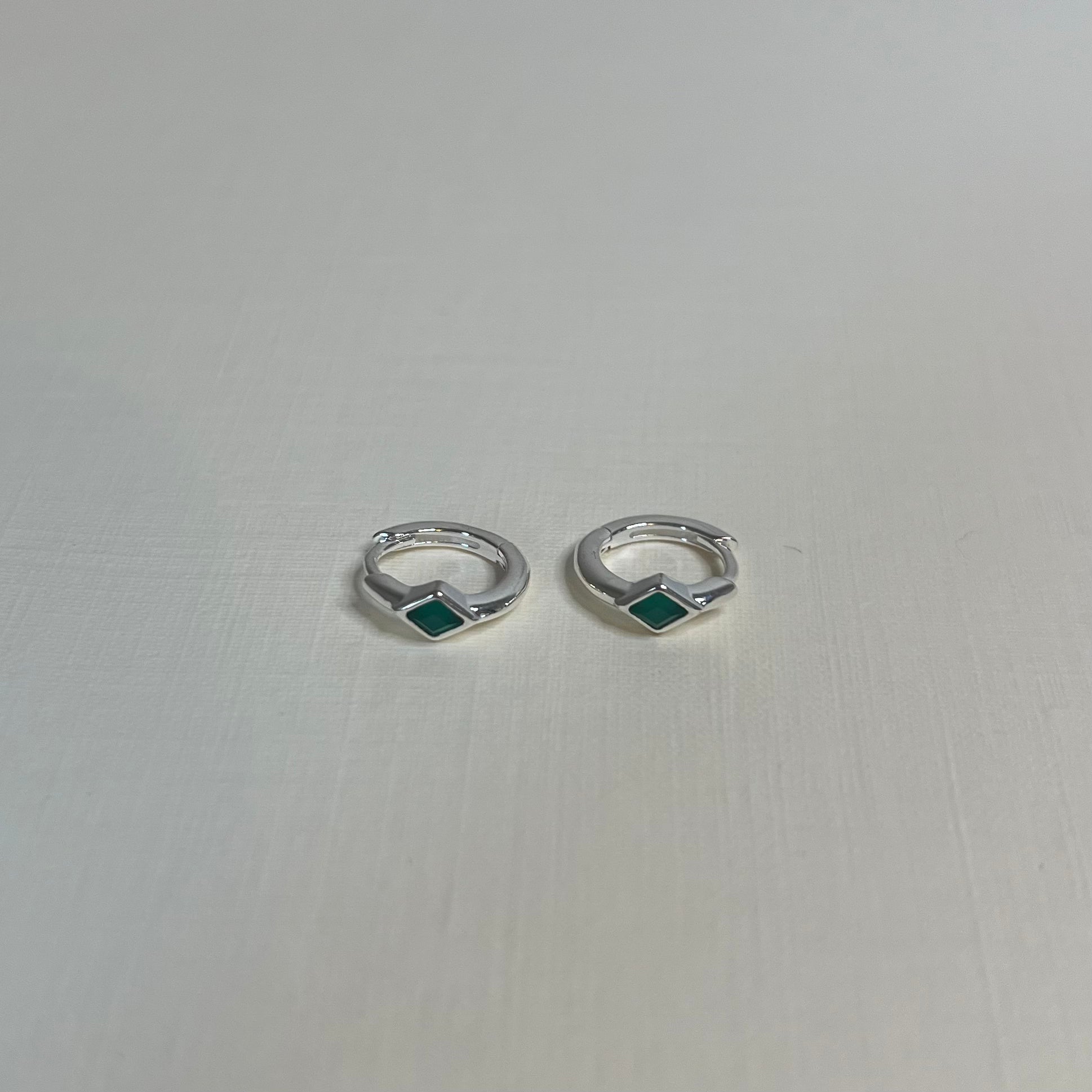 Sample Sale Silver Rhombus Green Onyx Huggies (Sterling Silver)