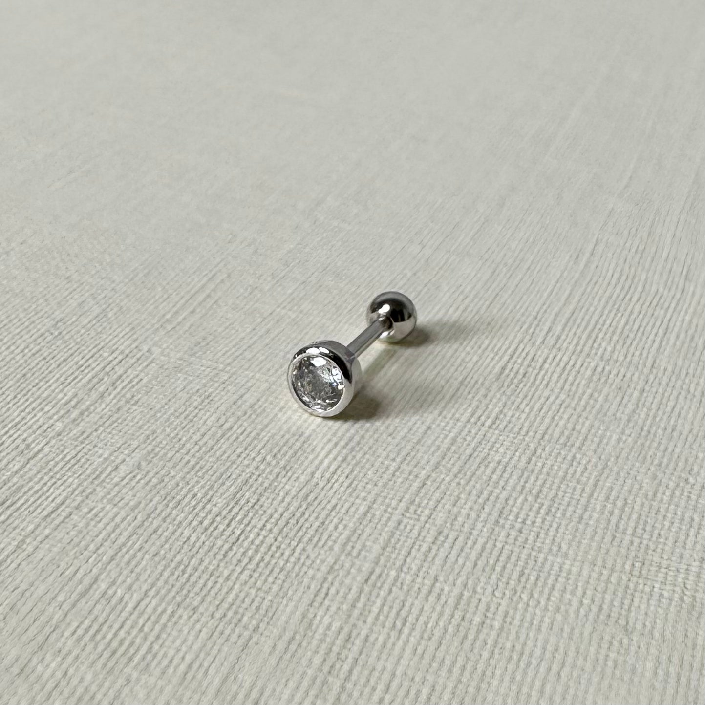 Sample Sale Silver Round Crystal Single Barbell (Sterling Silver)