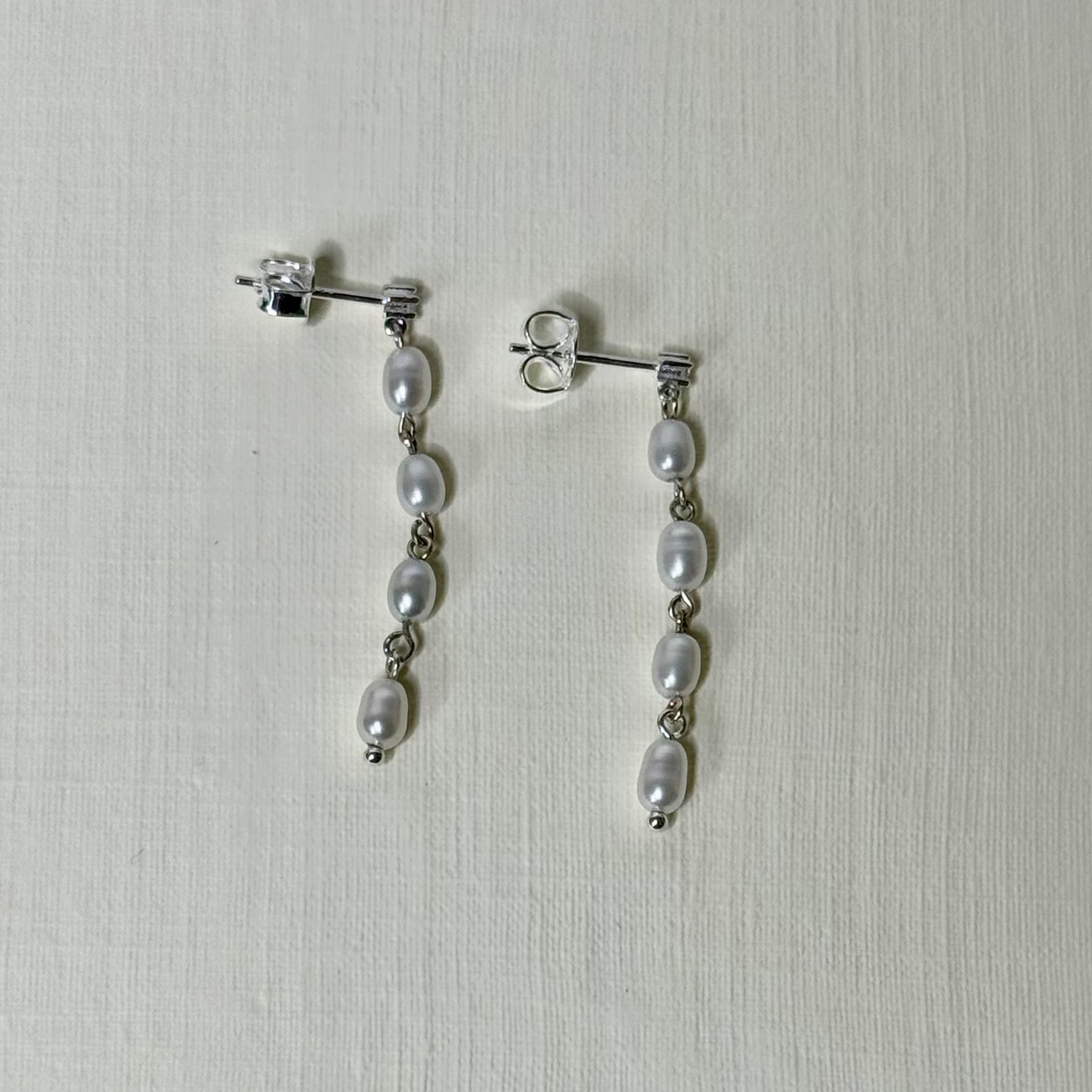 Sample Sale Silver Pearl Gem Drop Studs (Sterling Silver)