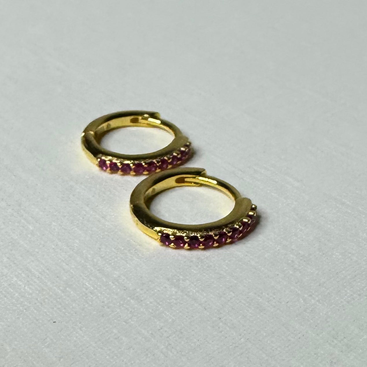 Sample Sale Gold Ruby CZ Huggies (Sterling Silver)