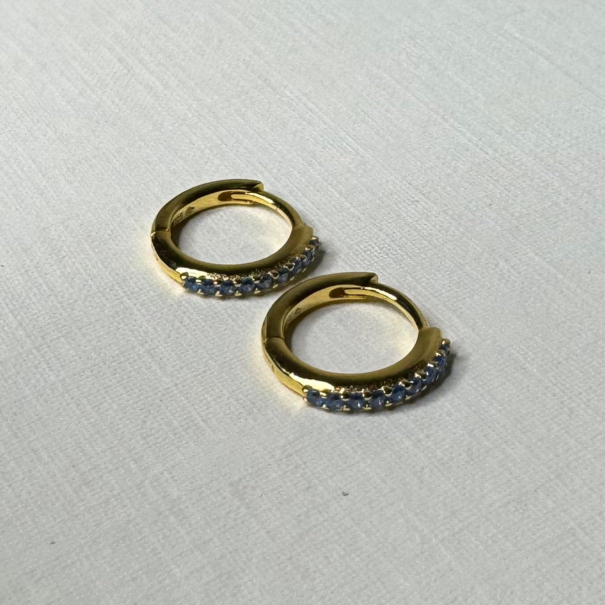 Sample Sale Gold Light Blue CZ Huggies (Sterling Silver)