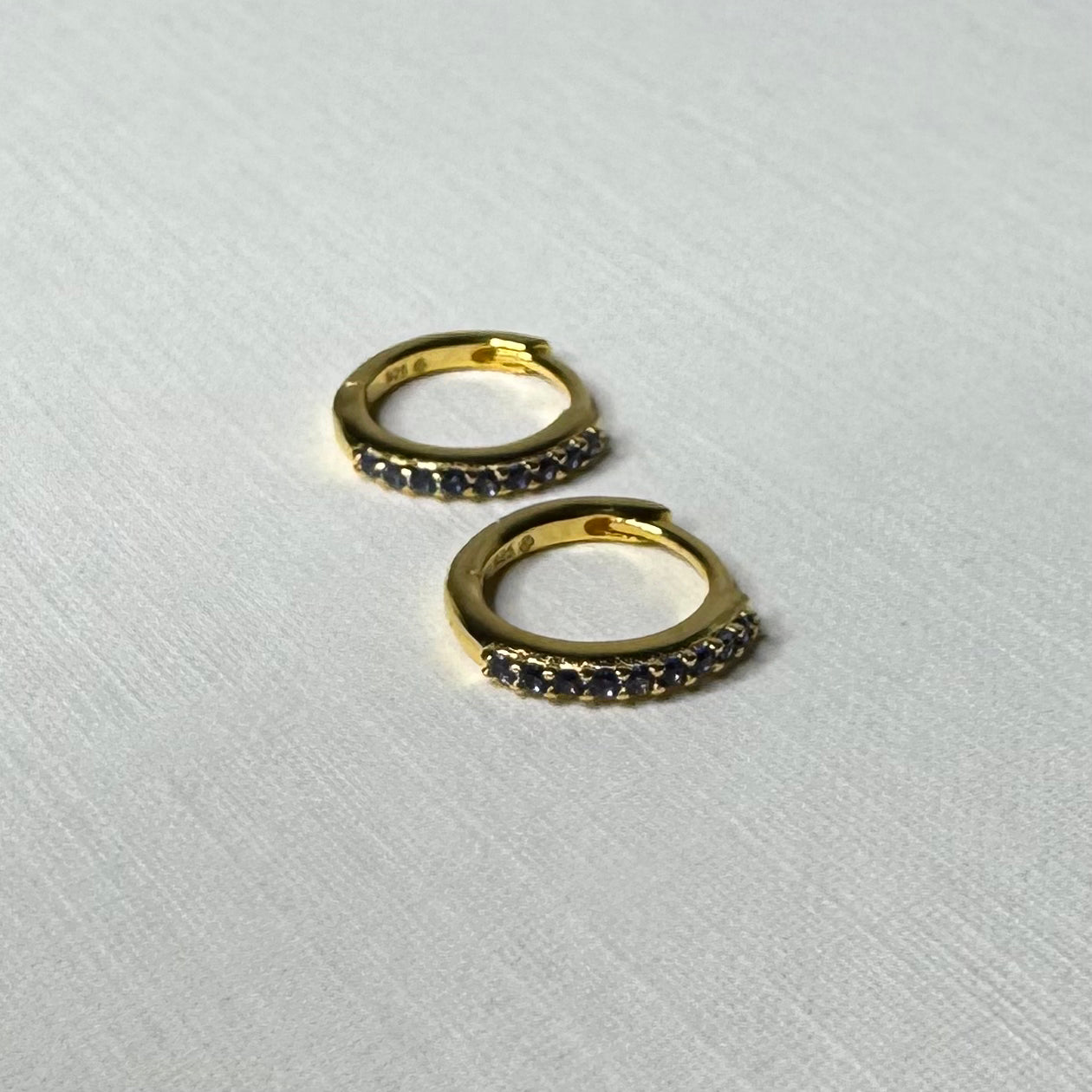 Sample Sale Gold Blue CZ Huggies (Sterling Silver)