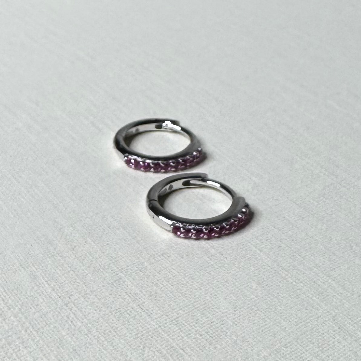 Sample Sale Silver Pink CZ Huggies (Sterling Silver)