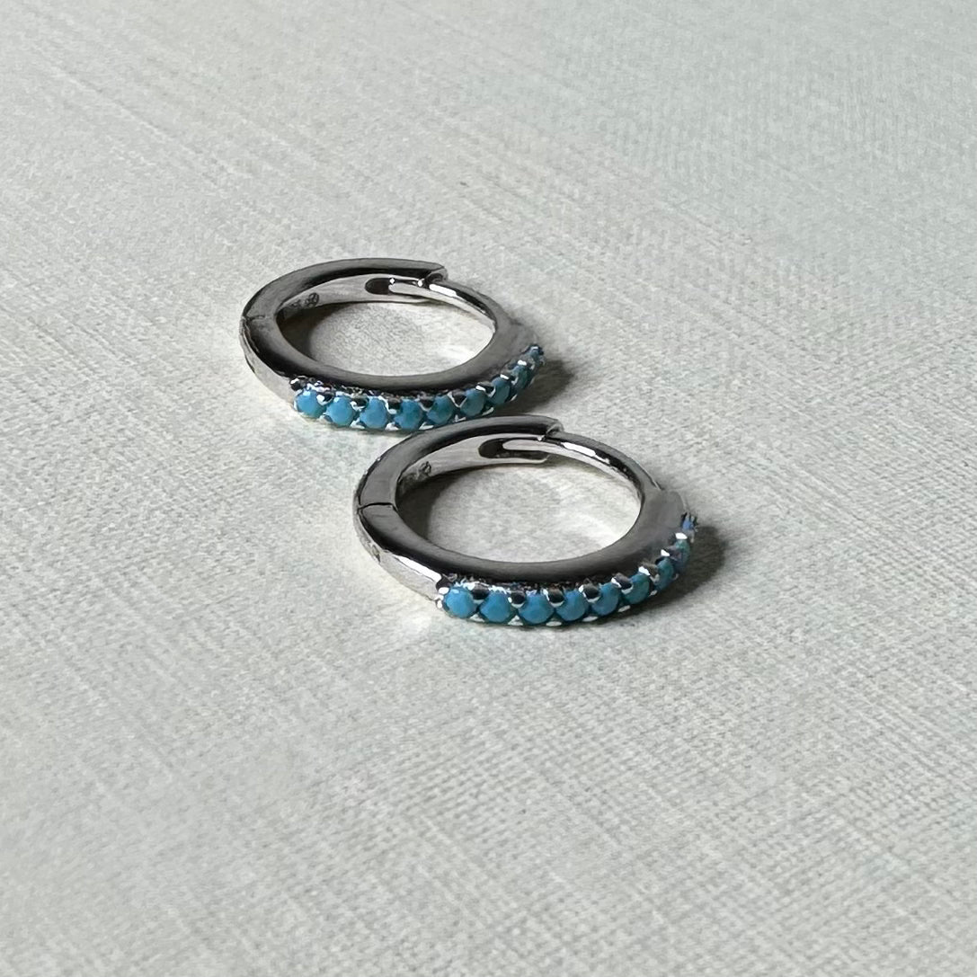 Sample Sale Silver Turquoise CZ Huggies (Sterling Silver)