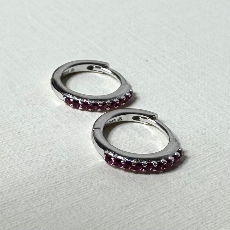 Sample Sale Silver Ruby CZ Huggies (Sterling Silver)