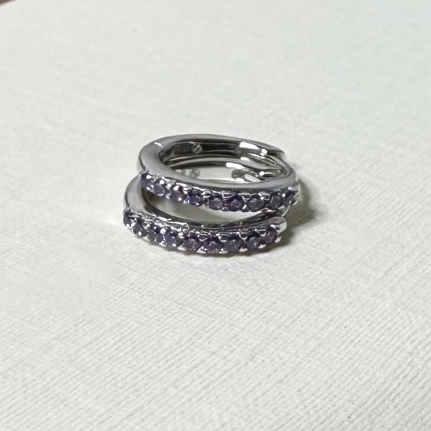 Sample Sale Silver Purple CZ Huggies (Sterling Silver)
