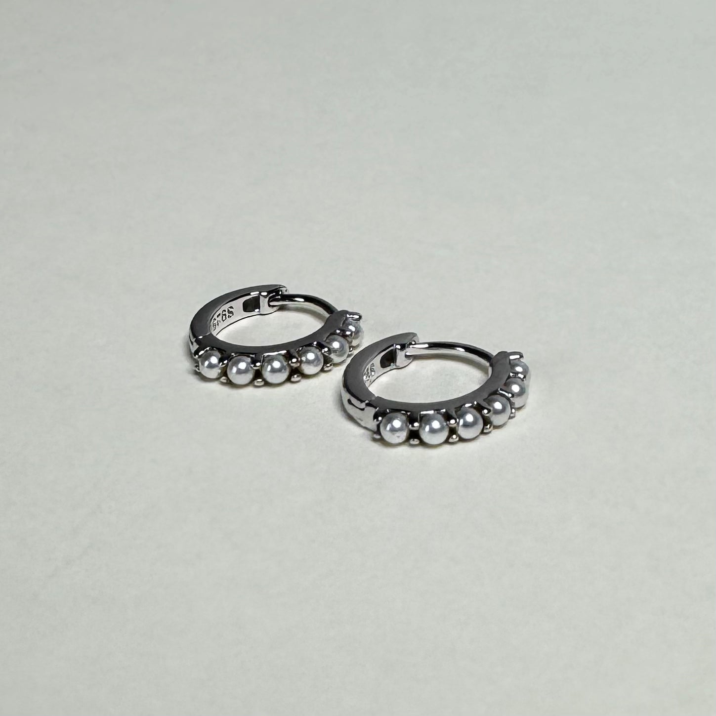 Sample Sale Silver Pearl Huggies (Sterling Silver)