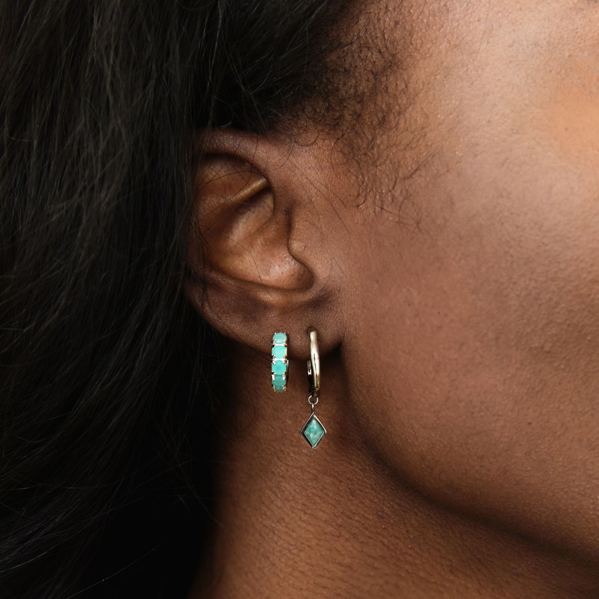 Silver Amazonite Huggies