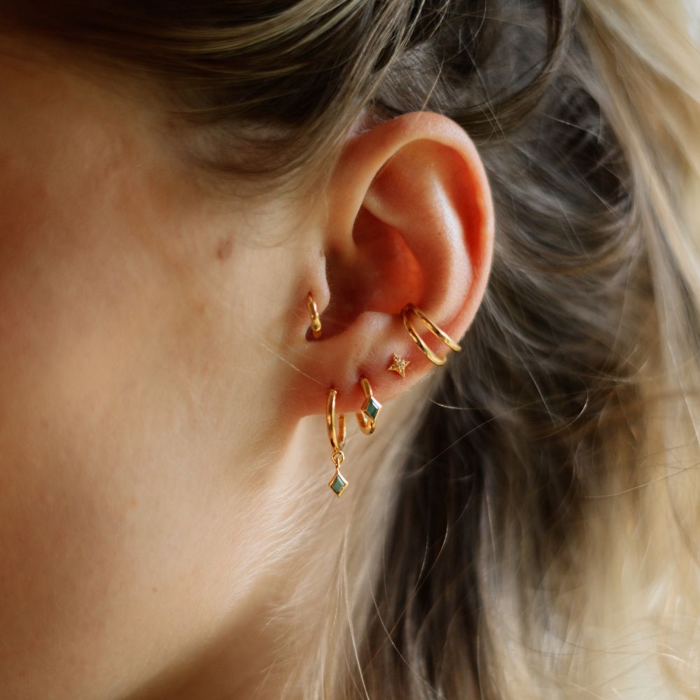 Gold Ethereal Green Onyx Huggie Earrings