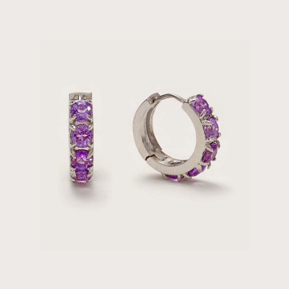 Silver Amethyst Gemstone Huggies