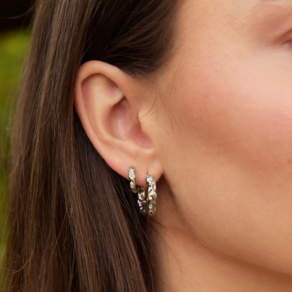 Silver Aura Dawn Crystal Huggies