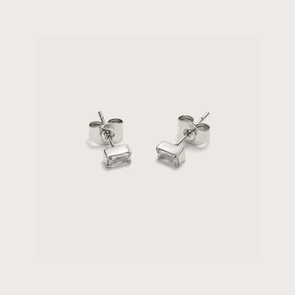 Silver Baguette Studs
