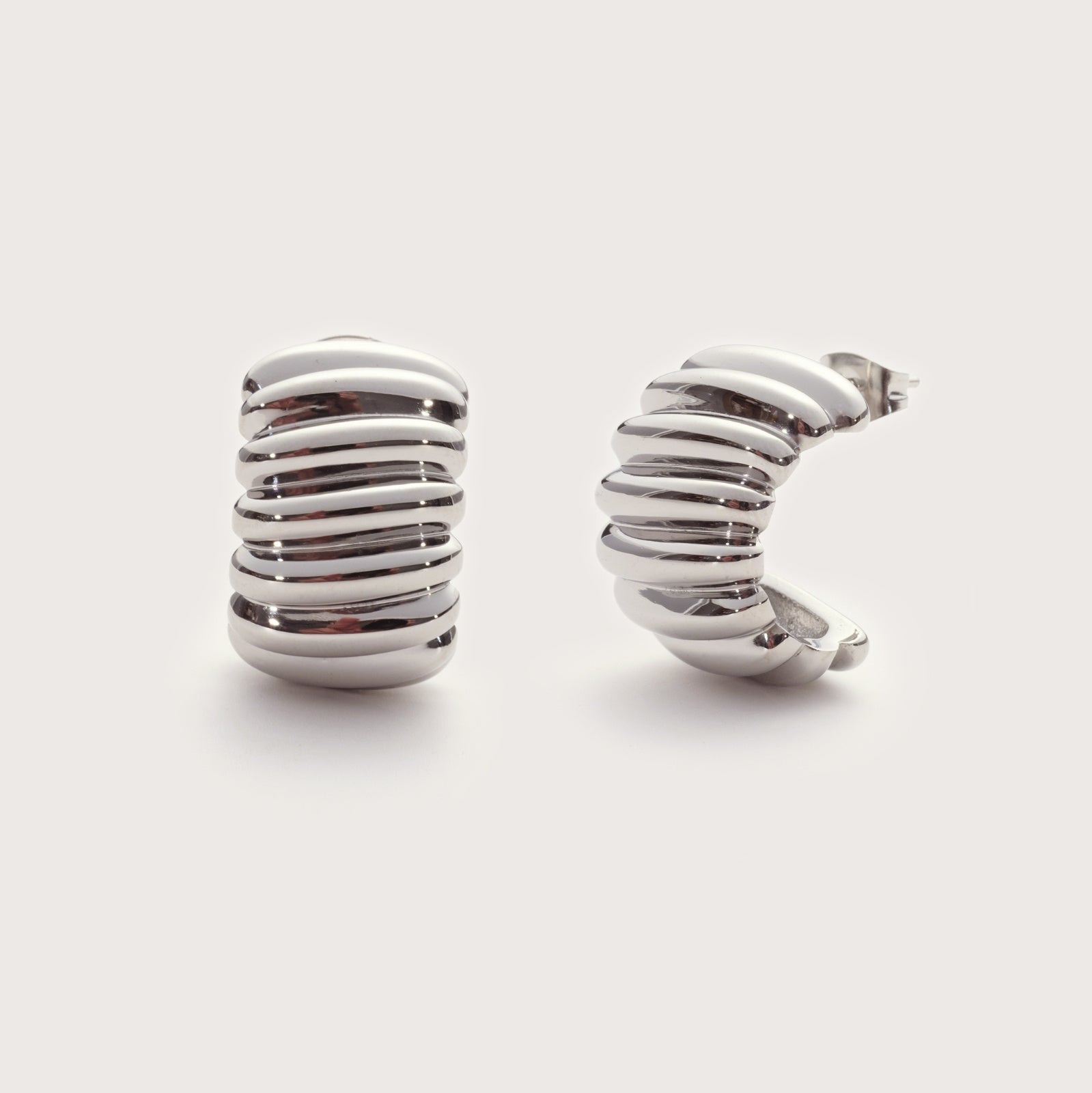 Silver Cove Statement Studs – ridged waterproof silver statement earrings