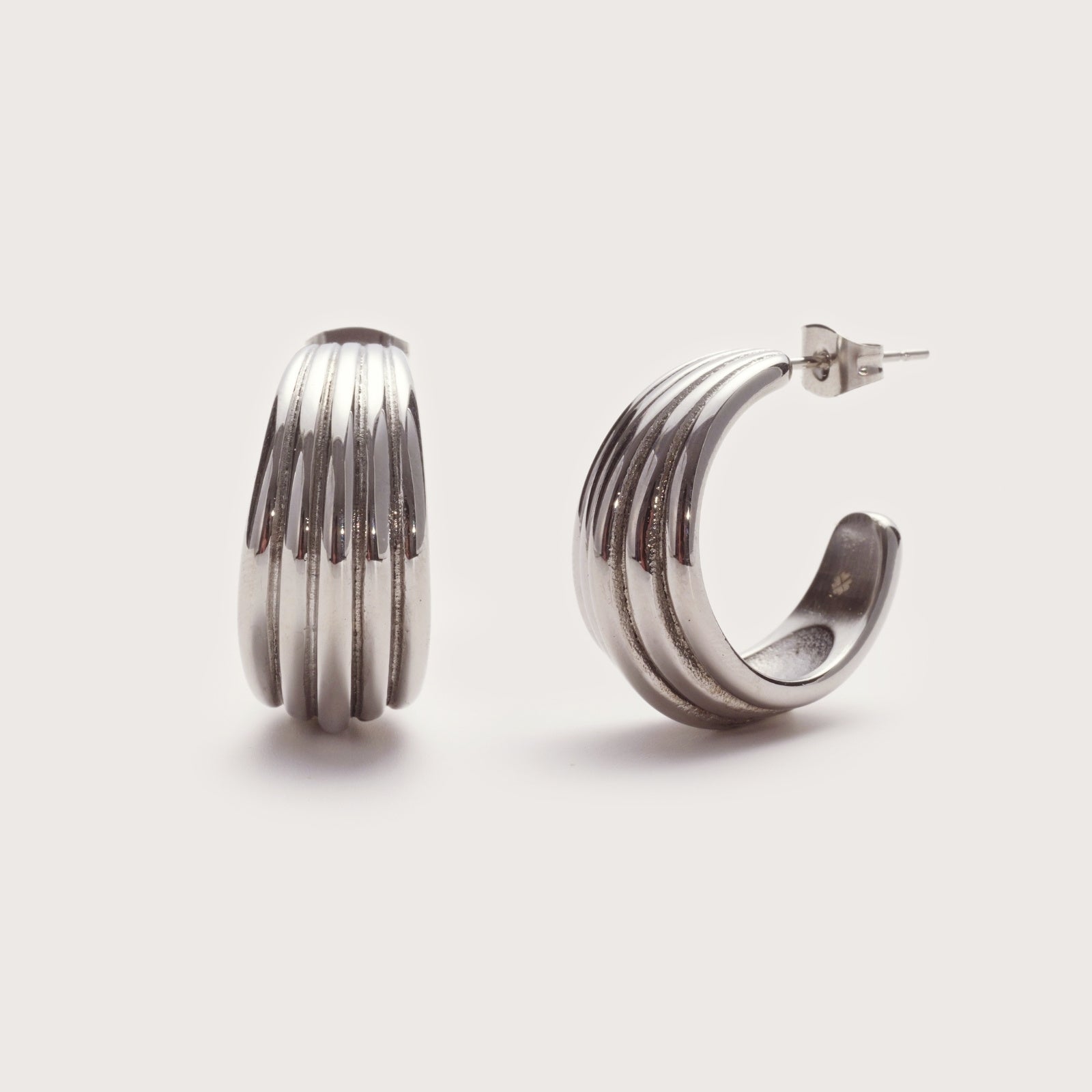 Silver Dune Hoops – chunky ridged waterproof silver statement hoops