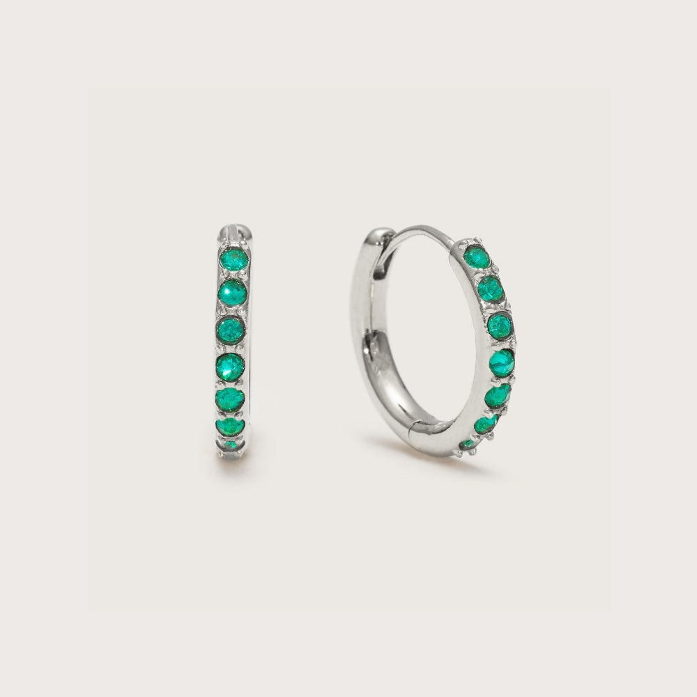 Silver Emerald Crystal Huggies