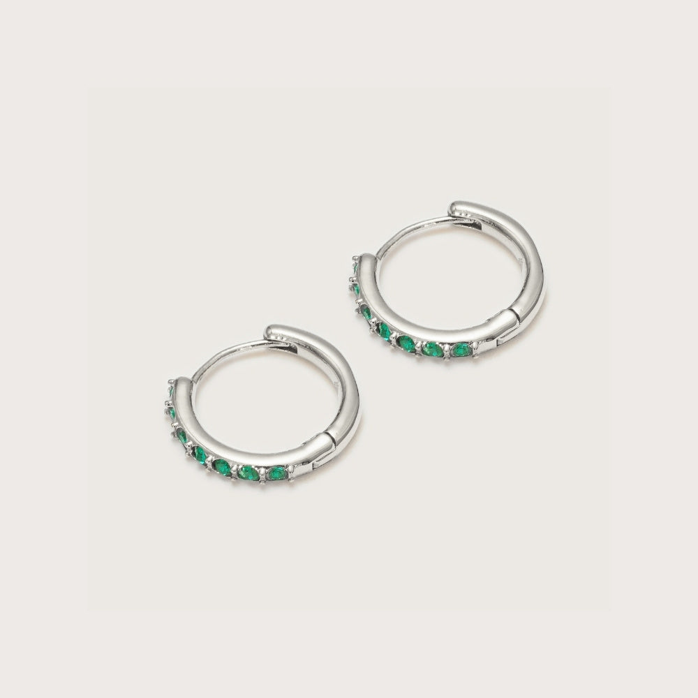Silver Emerald Crystal Huggies