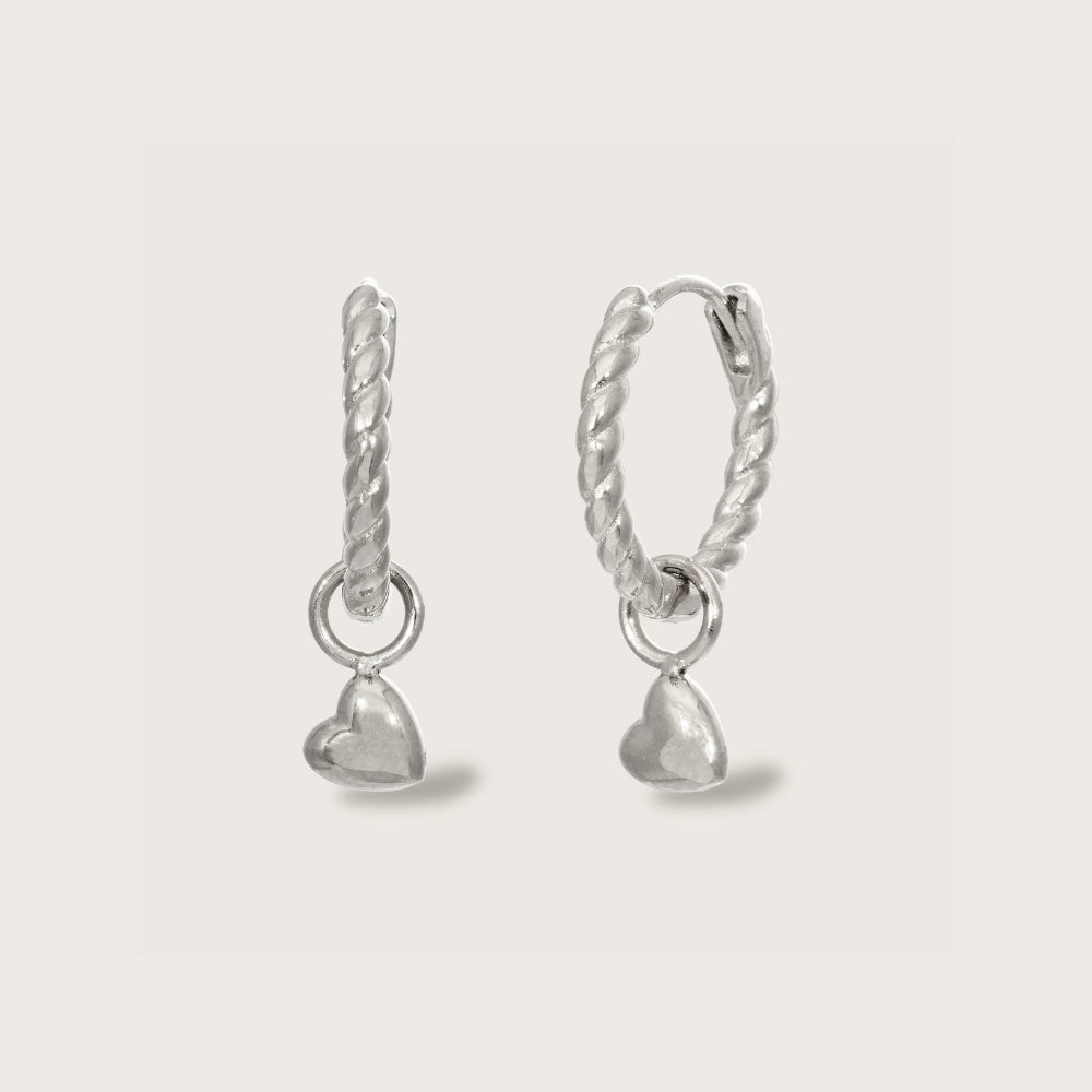 Silver Heart Charm Huggies